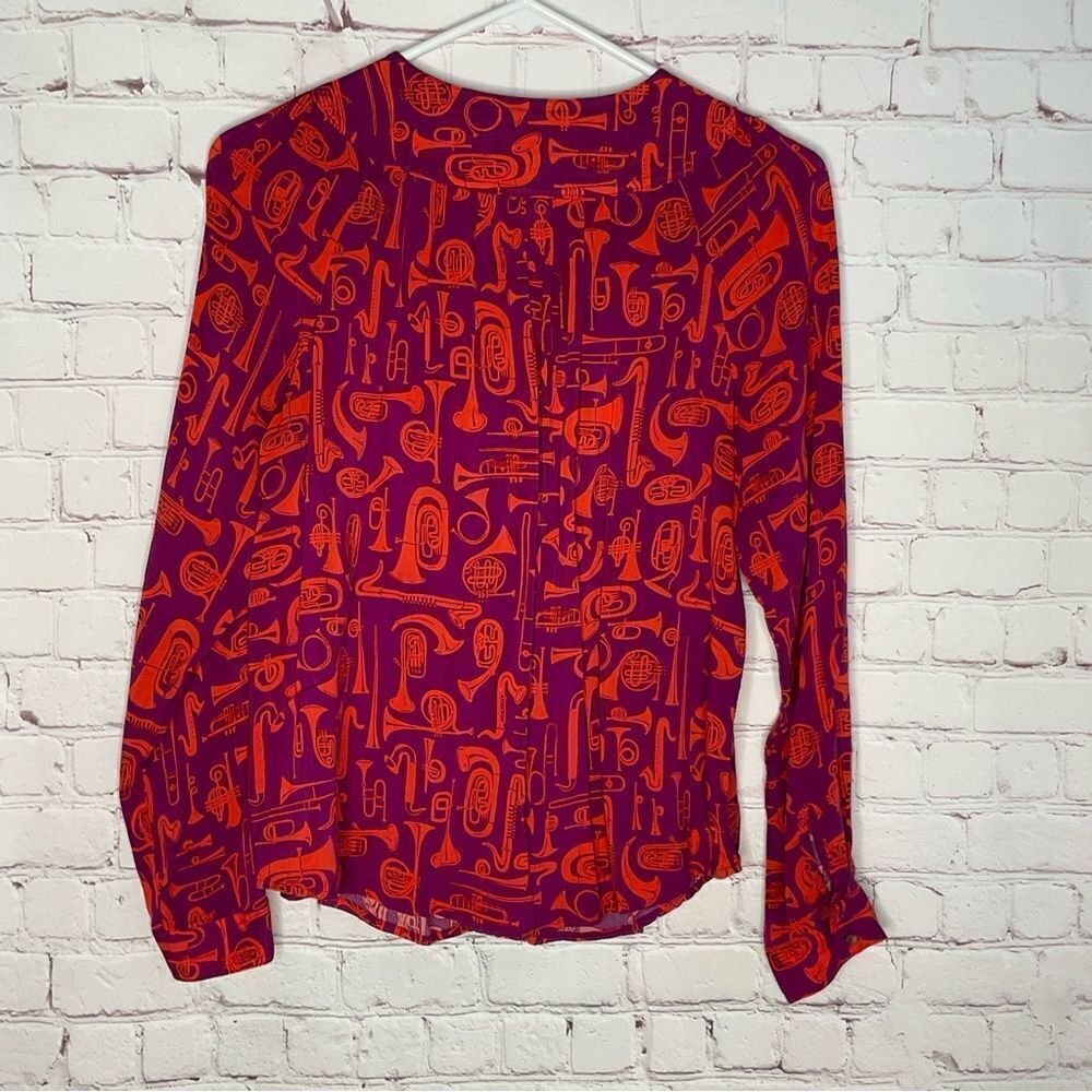 Anthropologie 22 of 52 Conversations Women’s Size US 02 Novelty Print Blouse Top - Picture 5 of 8